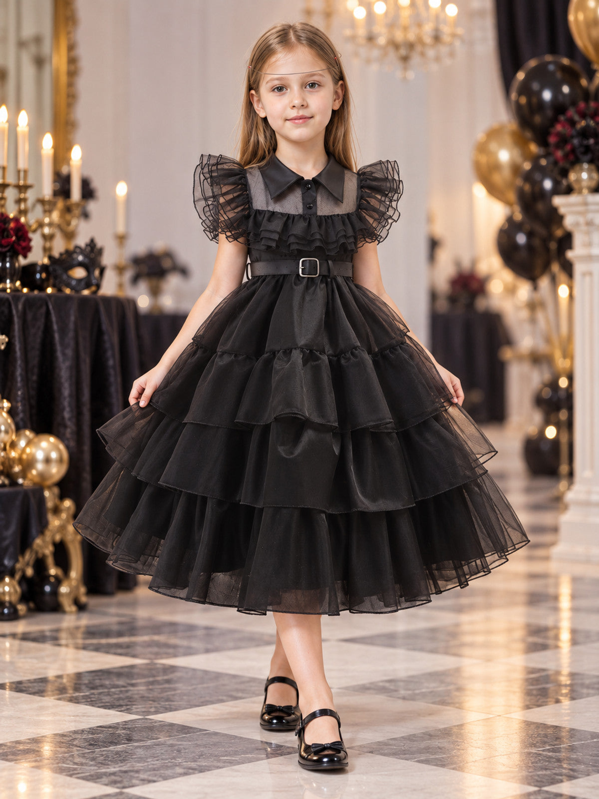 Girls' Dressy Dress with Full Skirt and Collar lifestyle view