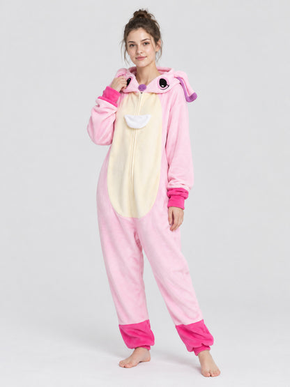Pink Plush Flannel Hooded Jumpsuit Pajama
