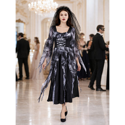Black and Gray Gothic Dress with Black Veil