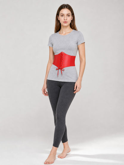 Red Lace-Up Corset Belt for Dresses and Outfits