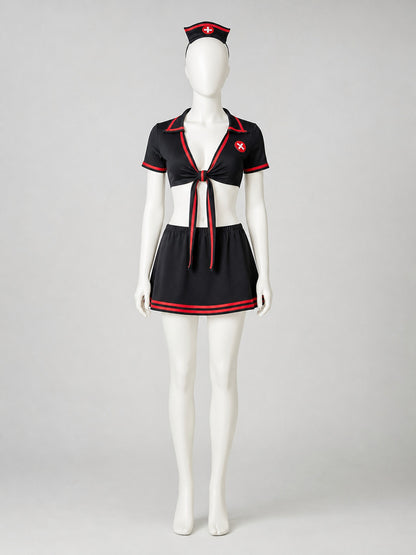 Black Medical Staff Costume with Red Trim