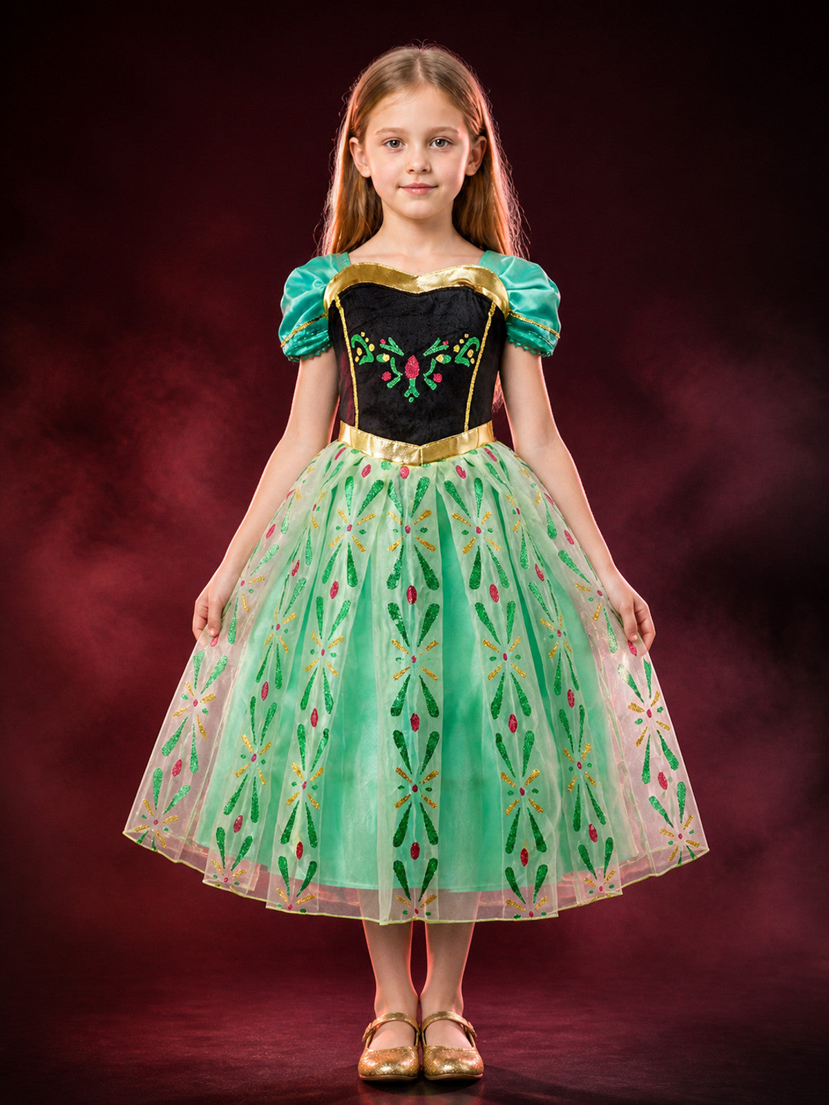 Kids Princess Costume Dress, Puff Sleeve Long Halloween Cosplay Outfit