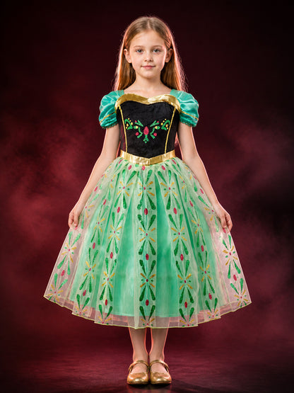 Kids Princess Costume Dress, Puff Sleeve Long Halloween Cosplay Outfit