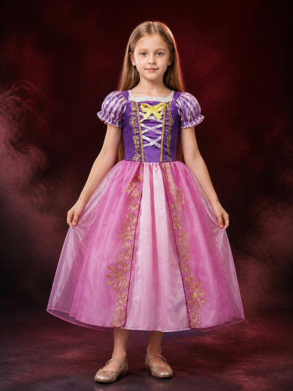 Kids Princess Costume Dress, Purple and Pink Puffed Sleeve Halloween Outfit main product view