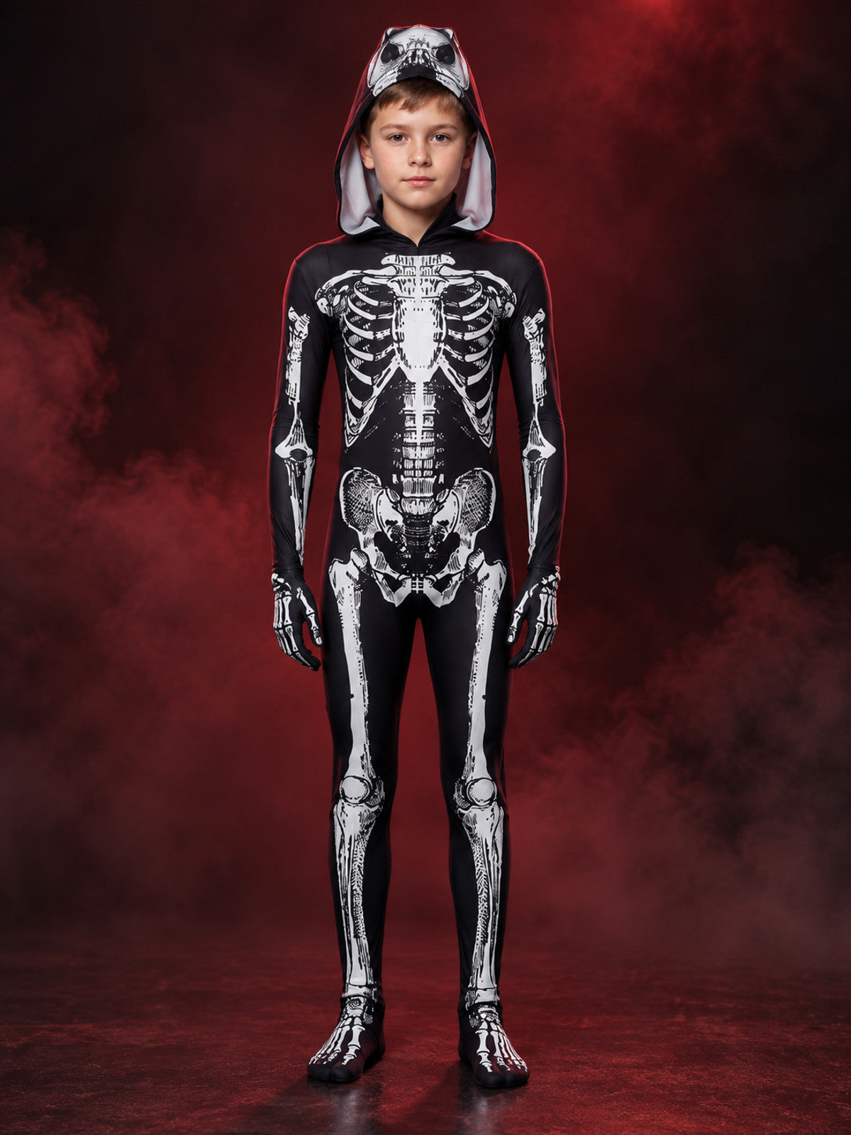Black and White Skeleton Halloween Costume with Hood