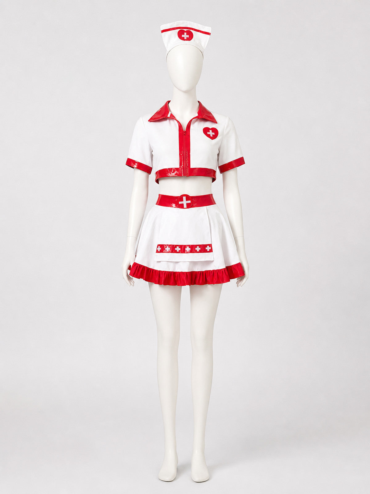 Medical Costume with Skirt and Cap, White and Red Costume Headwear detail