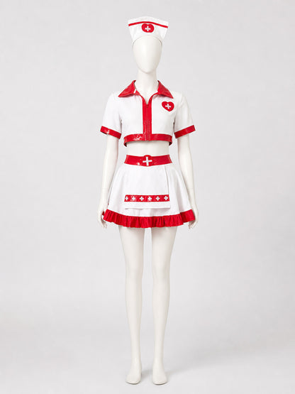 Medical Costume with Skirt and Cap, White and Red Costume Headwear detail