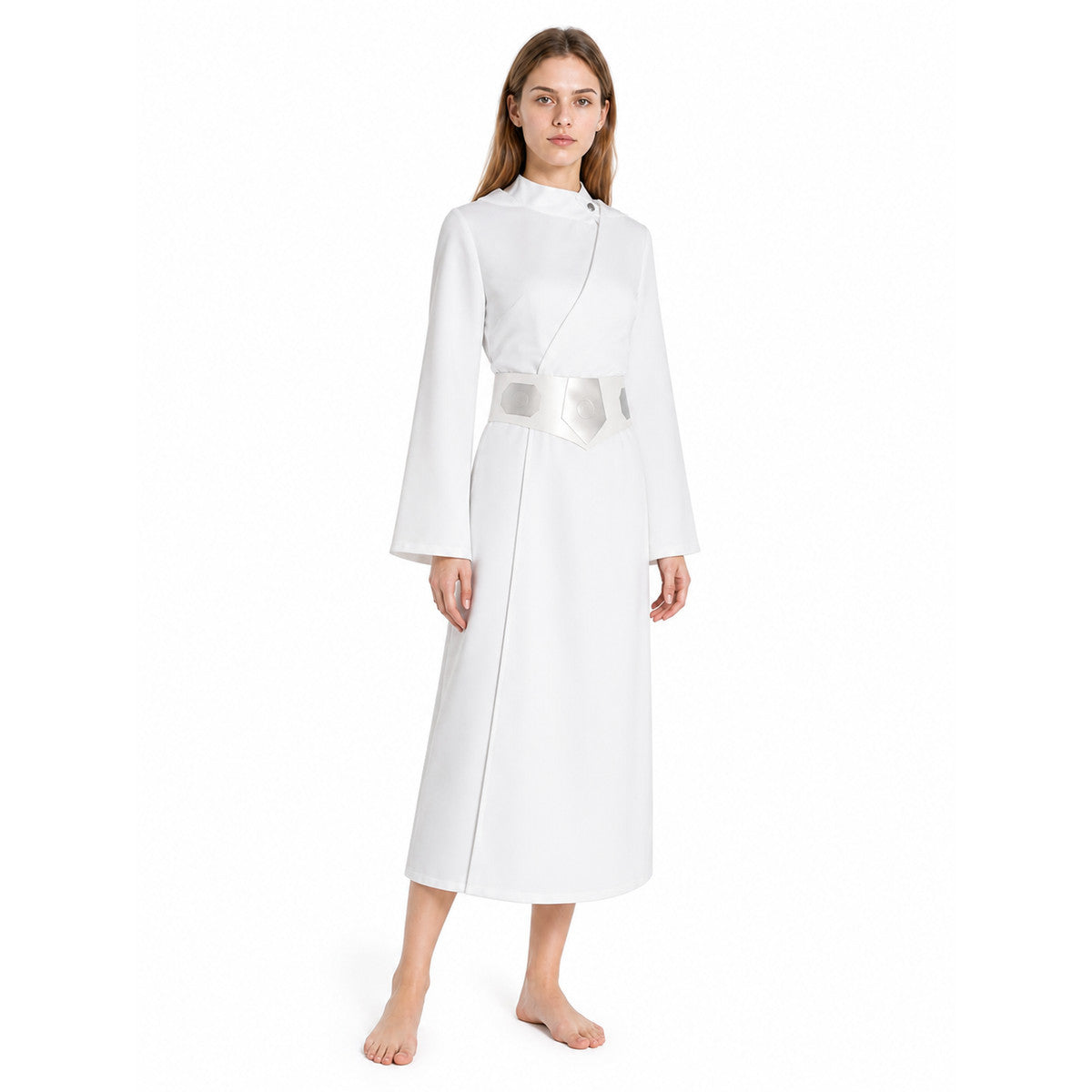 Long White Cosplay Dress with Belt lifestyle