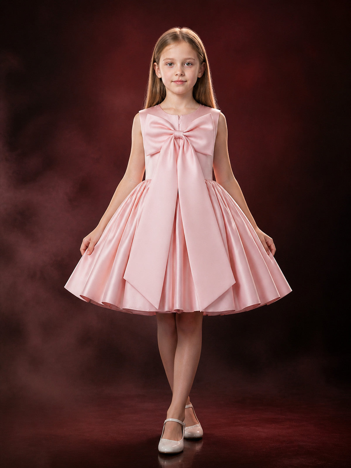 Toddler Girls' Pink Princess Dress, Sleeveless Oversized Bow and Fluffy Skirt main product view