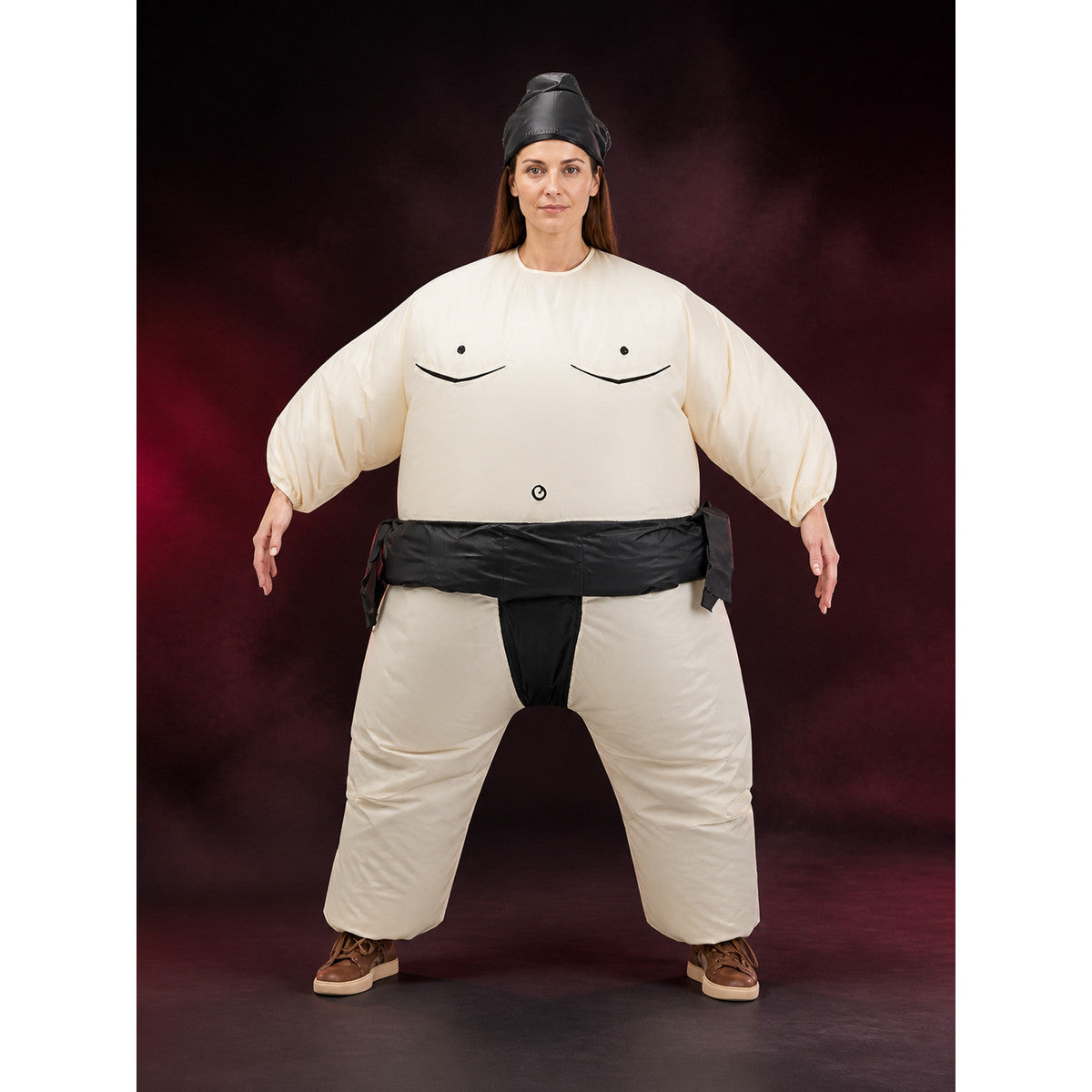 Inflatable Sumo Costume Set with Black Headgear, One Size Halloween Outfit main product view