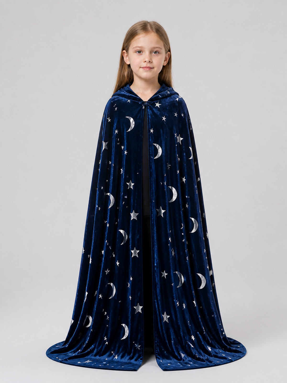 Long Hooded Halloween Cape with Stars and Moons