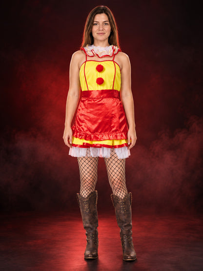 Yellow and Red Carnival Dress with Apron and Pom-Poms