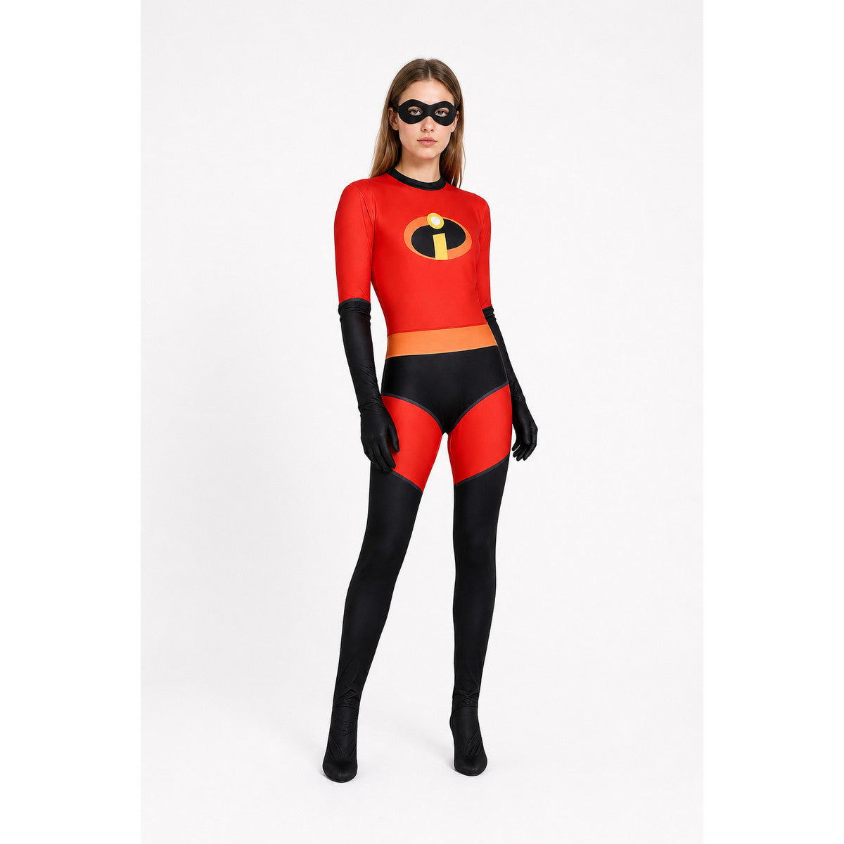 Red and Black Cosplay Jumpsuit with Mask Costume Masks detail