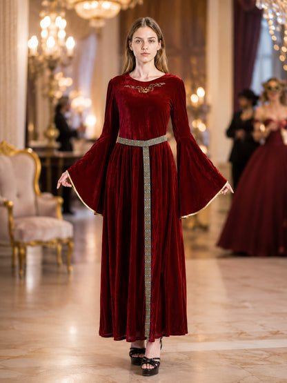Burgundy Themed Dress with Flared Sleeves lifestyle view