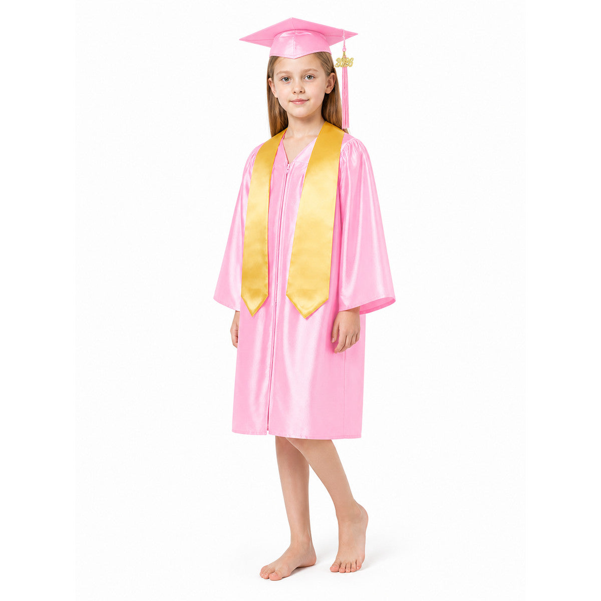 Pink children's graduation gown with cap and cape Costume Dresses detail