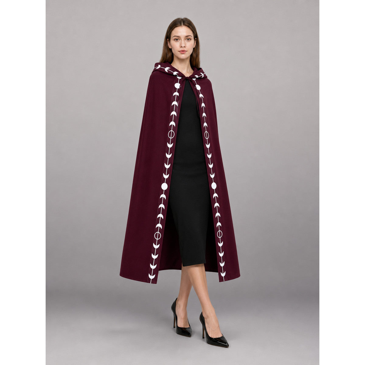 Burgundy Carnival Cloak with Hood and Moon