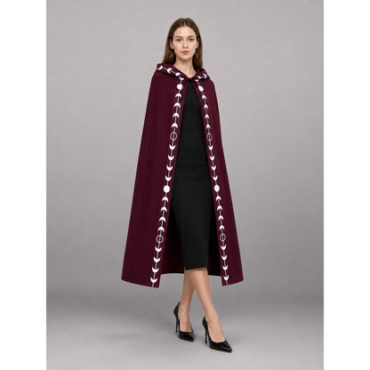 Burgundy Carnival Cloak with Hood and Moon