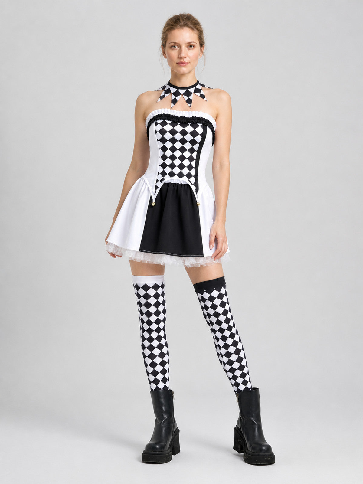 Clown Costume with Black-and-White Diamonds and Apron