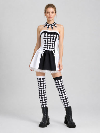 Clown Costume with Black-and-White Diamonds and Apron