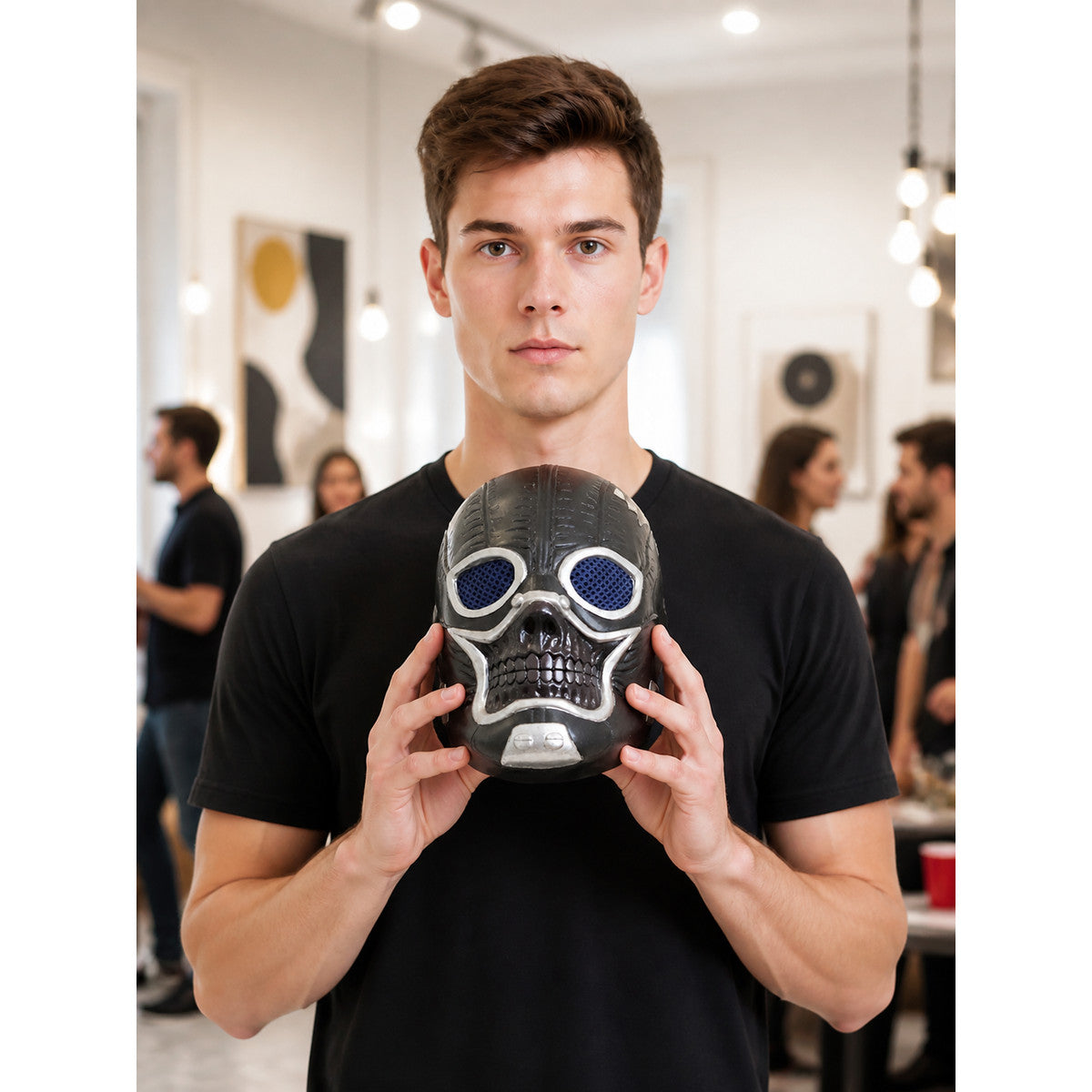 Halloween Skull Mask, Blue, Silver, Black lifestyle view