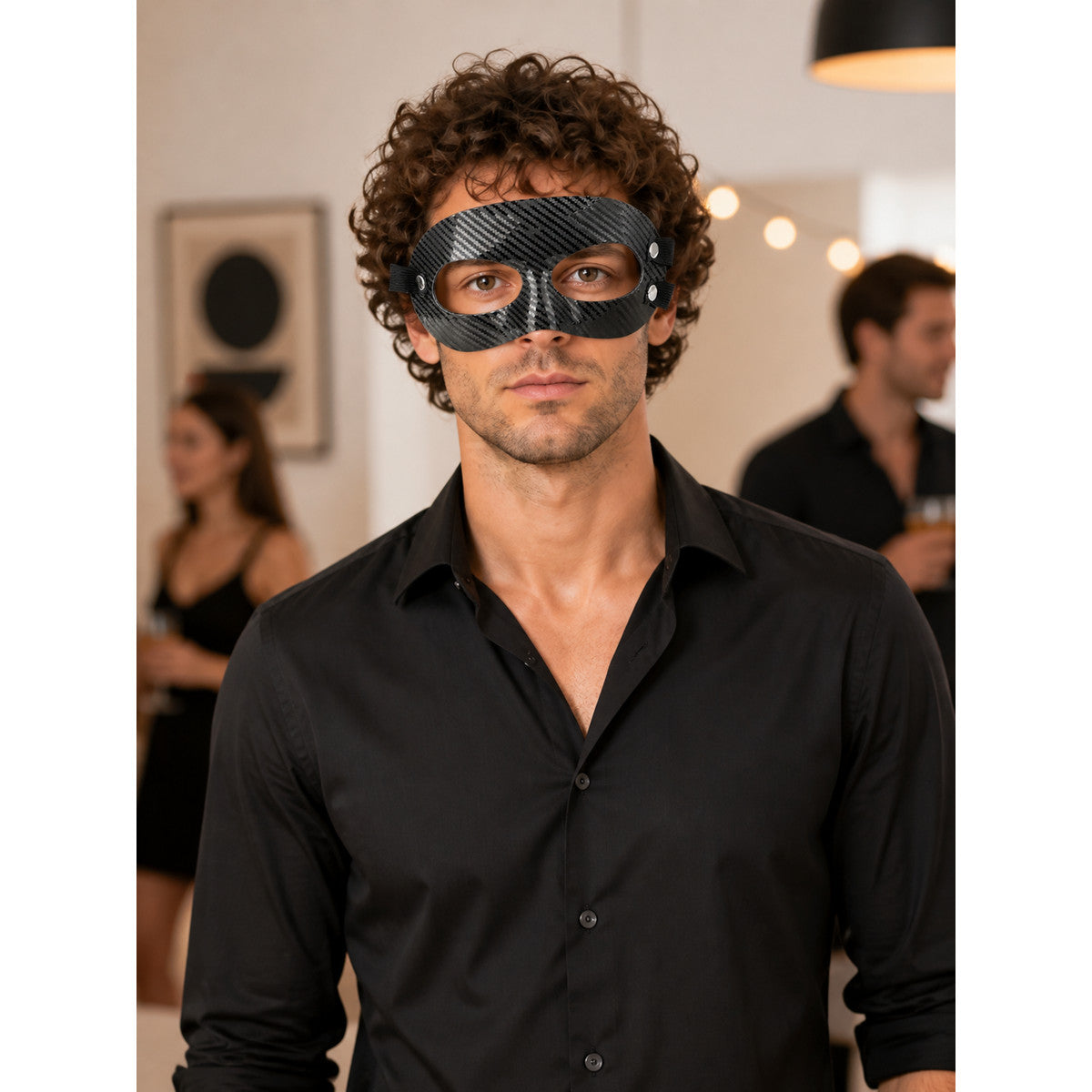 Gray and Black Carnival Mask for Halloween and Cosplay lifestyle view