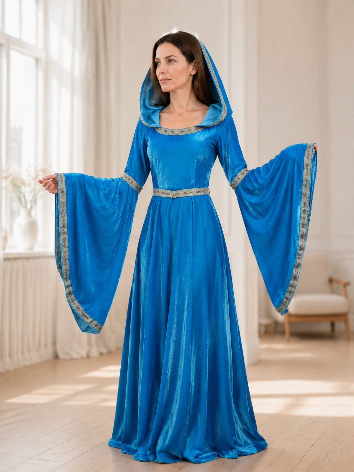 Medieval Hooded Maxi Dress for Halloween lifestyle view