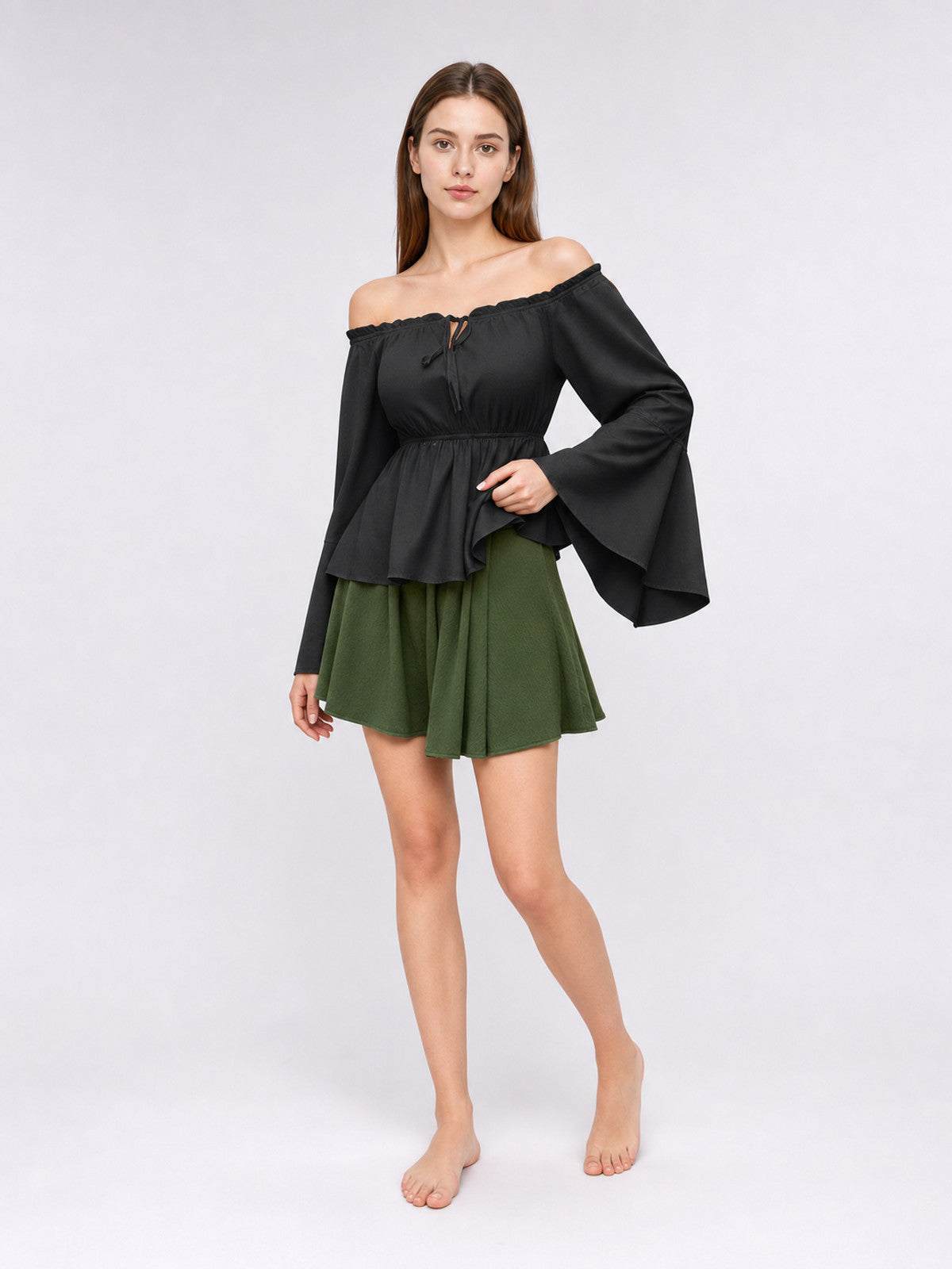 Black Off-the-Shoulder Blouse with Long Sleeves