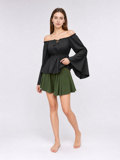 Black Off-the-Shoulder Blouse with Long Sleeves