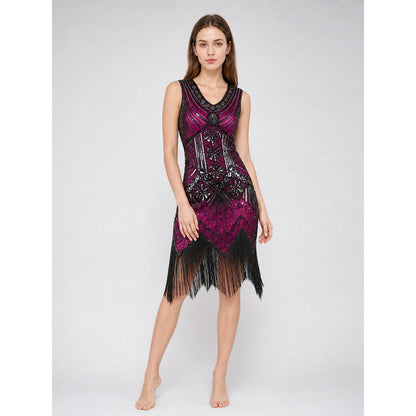 1920s-Style Flapper Dress with Fringe and Sequins
