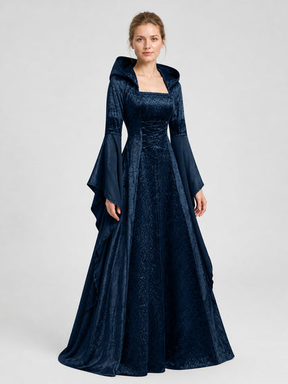 Hooded Dress, Medieval Style, Lace-Up Front Costume Dresses detail
