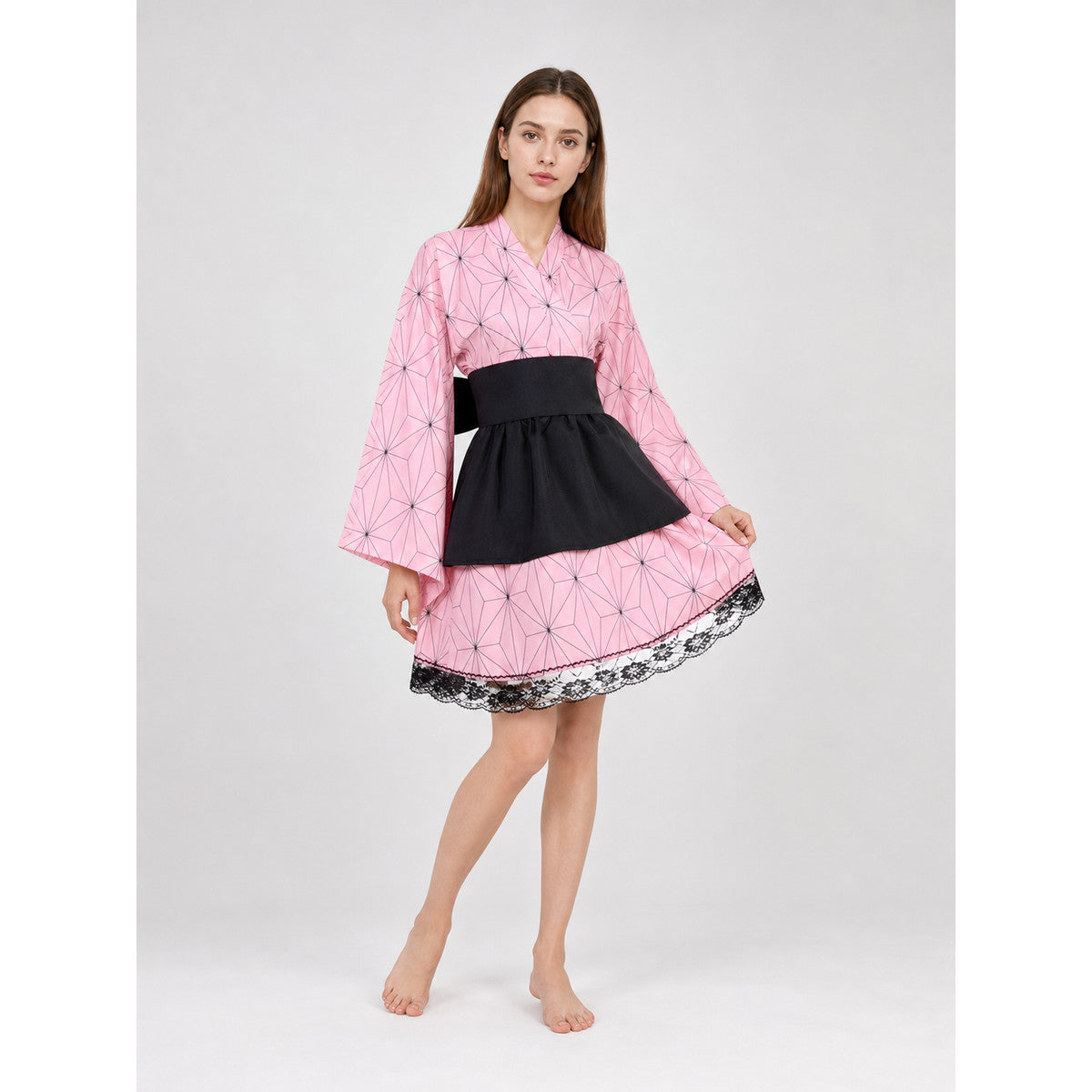Kimono-Style Cosplay Dress with Lace Trim