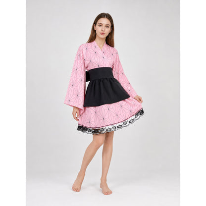 Kimono-Style Cosplay Dress with Lace Trim