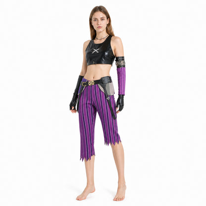 Jinx Cosplay Costume with Striped Pants and Top Costumes detail