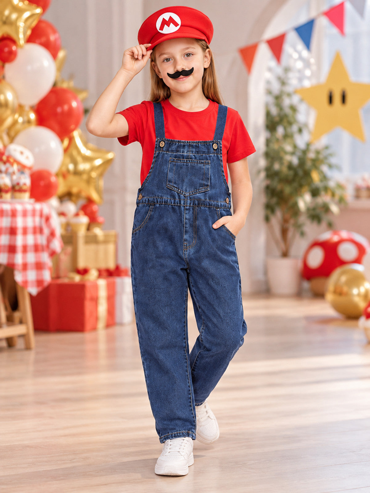 Children’s Mario Costume with Cap and Mustache lifestyle view