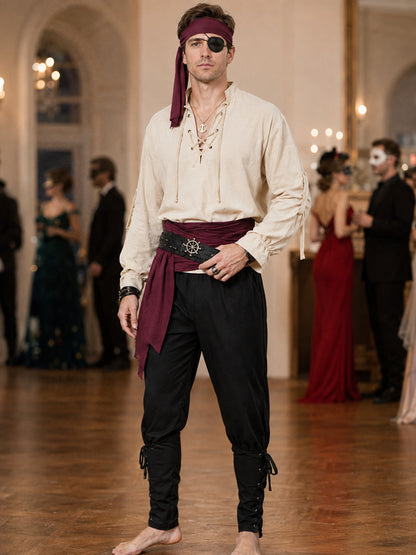Men's pirate costume with burgundy accessories lifestyle view