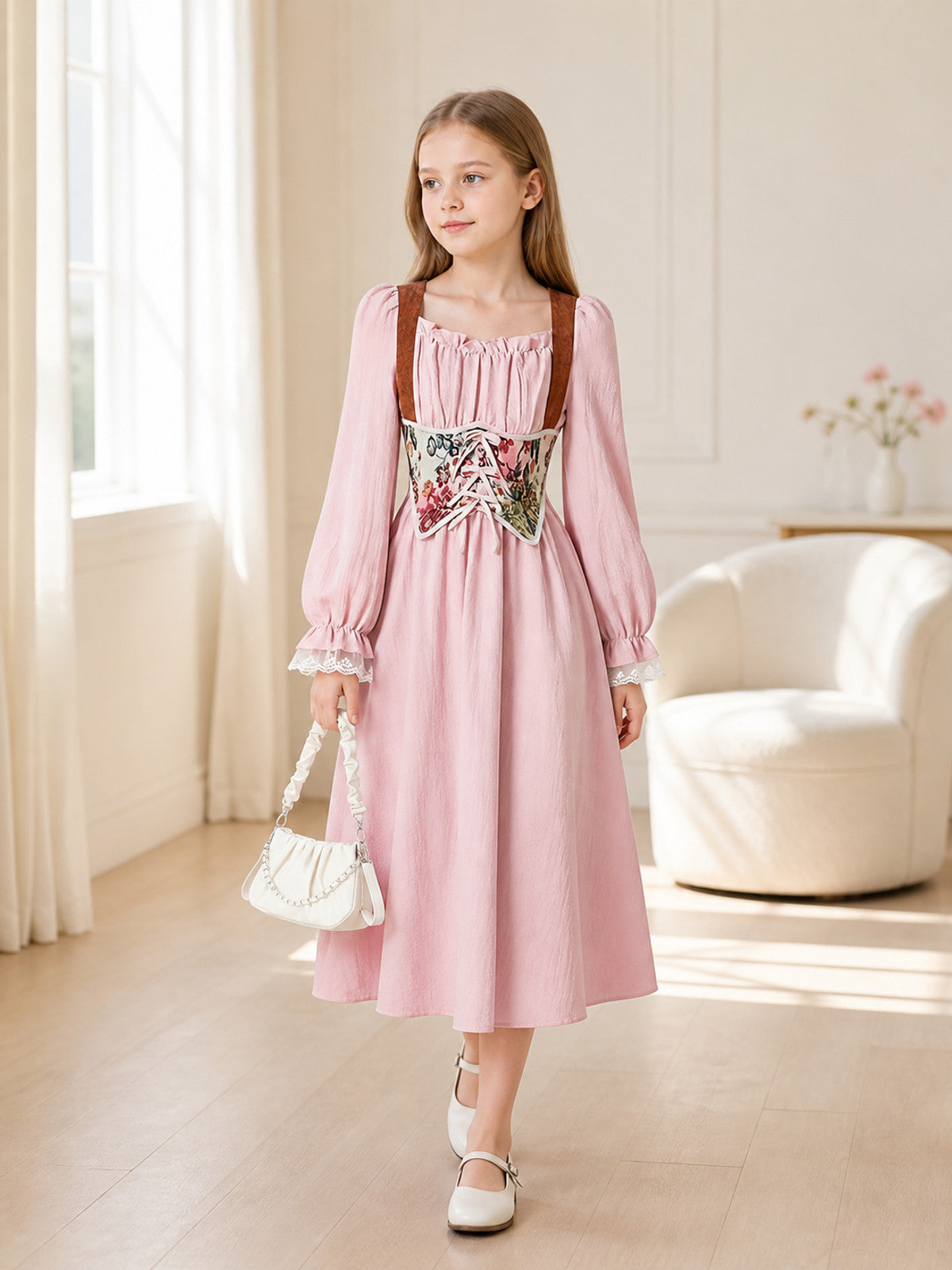 Renaissance-Style Dress, A-Line Silhouette, Puff Sleeves lifestyle view