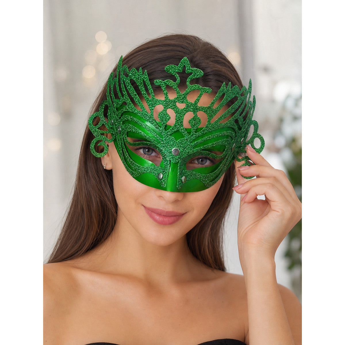Green Glitter Carnival Headdress Mask lifestyle