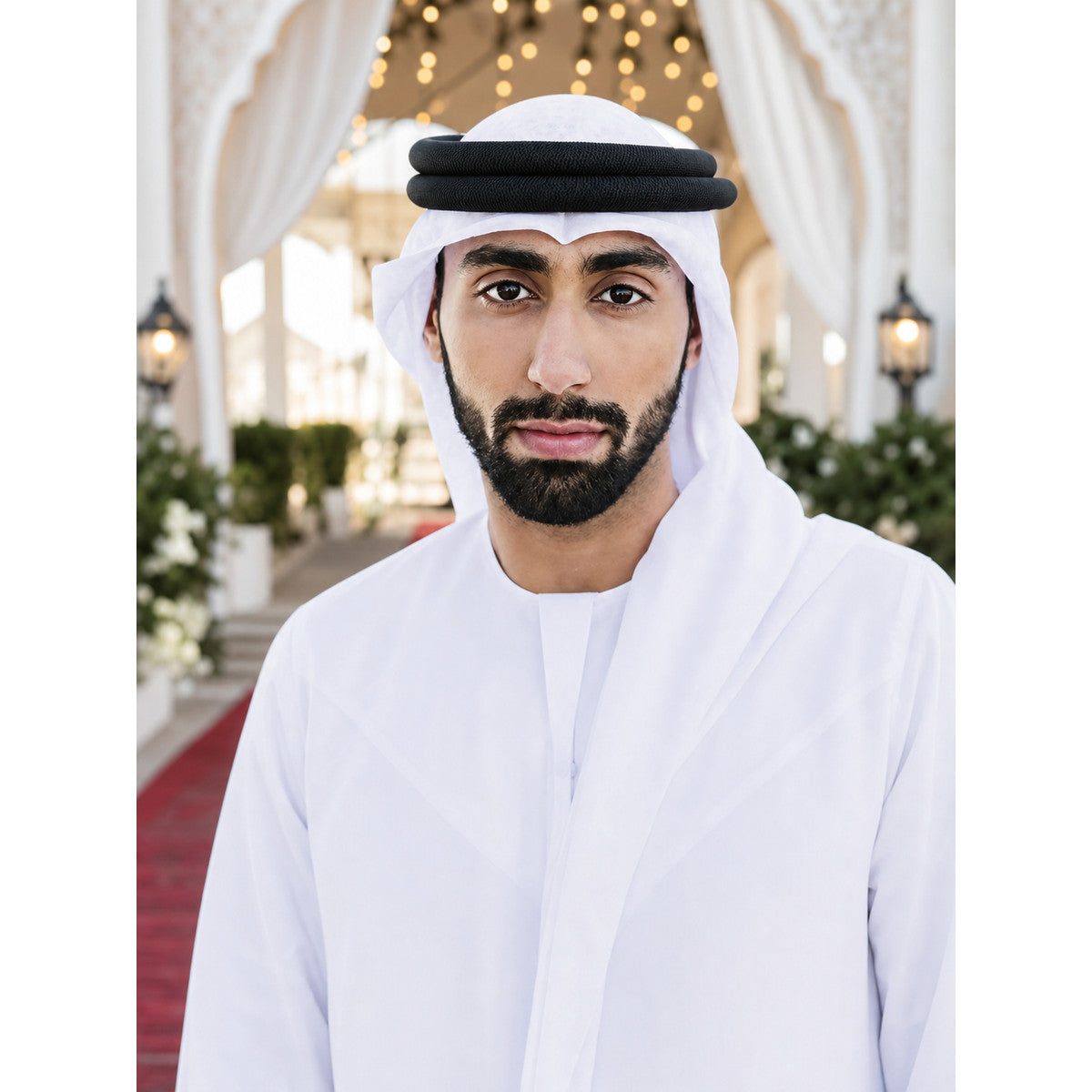 Festive White Arab Headdress with Agal lifestyle