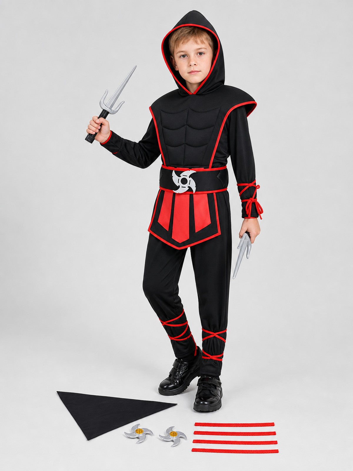 Ninja Cosplay Costume, Red and Black, with Hood Costumes detail