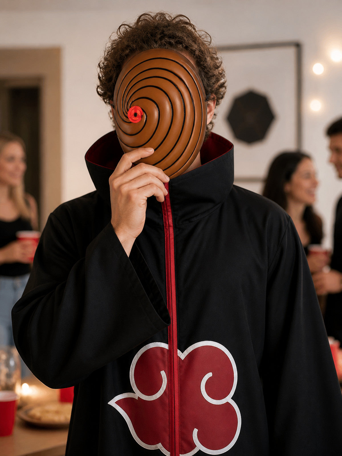 Brown Spiral Cosplay Mask with Red Detail lifestyle view