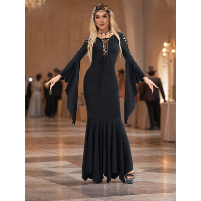 Black Gothic Lace-Up Cosplay Dress