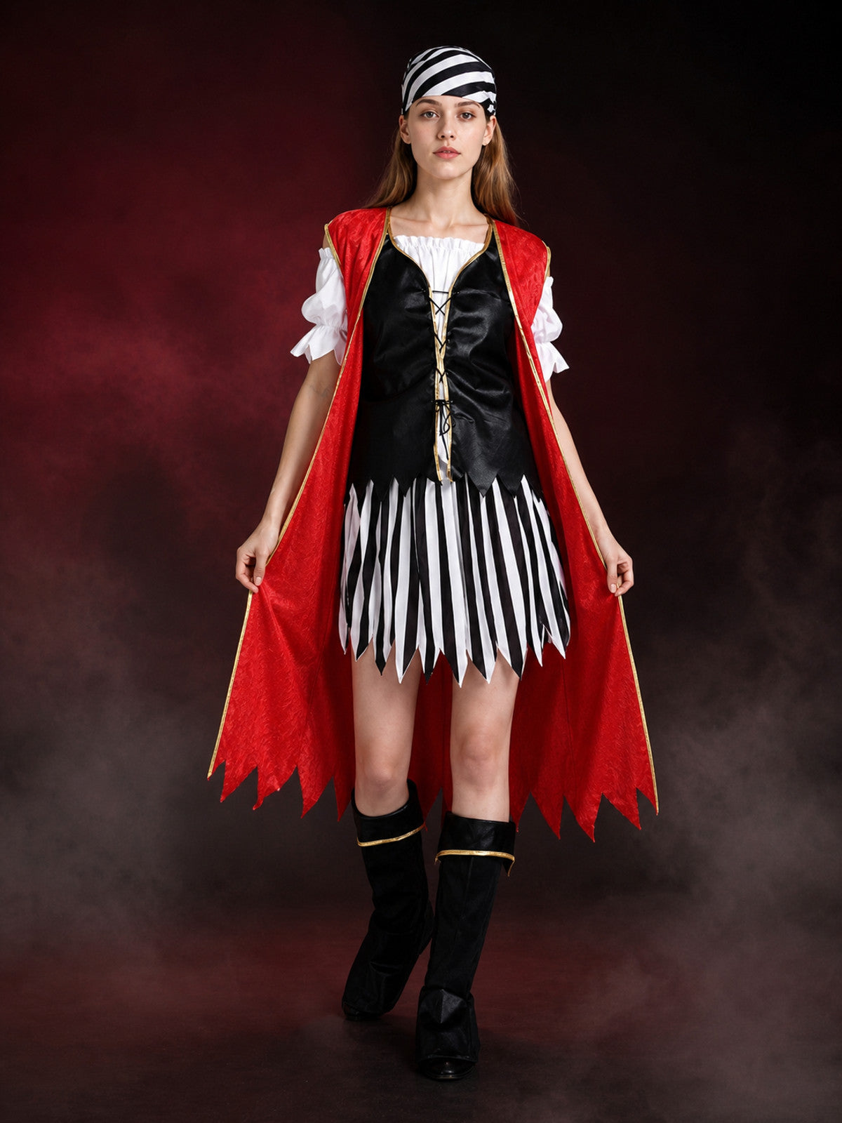Pirate cosplay costume with a red cape for Halloween main product view
