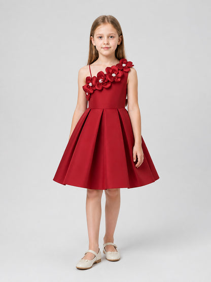 Dressy Burgundy One-Shoulder Dress with a Full Skirt