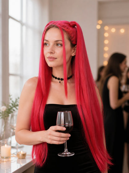 Red and Pink Cosplay Wig with Long Pigtails lifestyle view