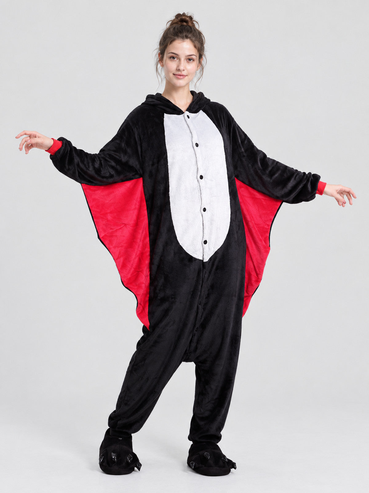 Black Hooded Bat Pajama Jumpsuit