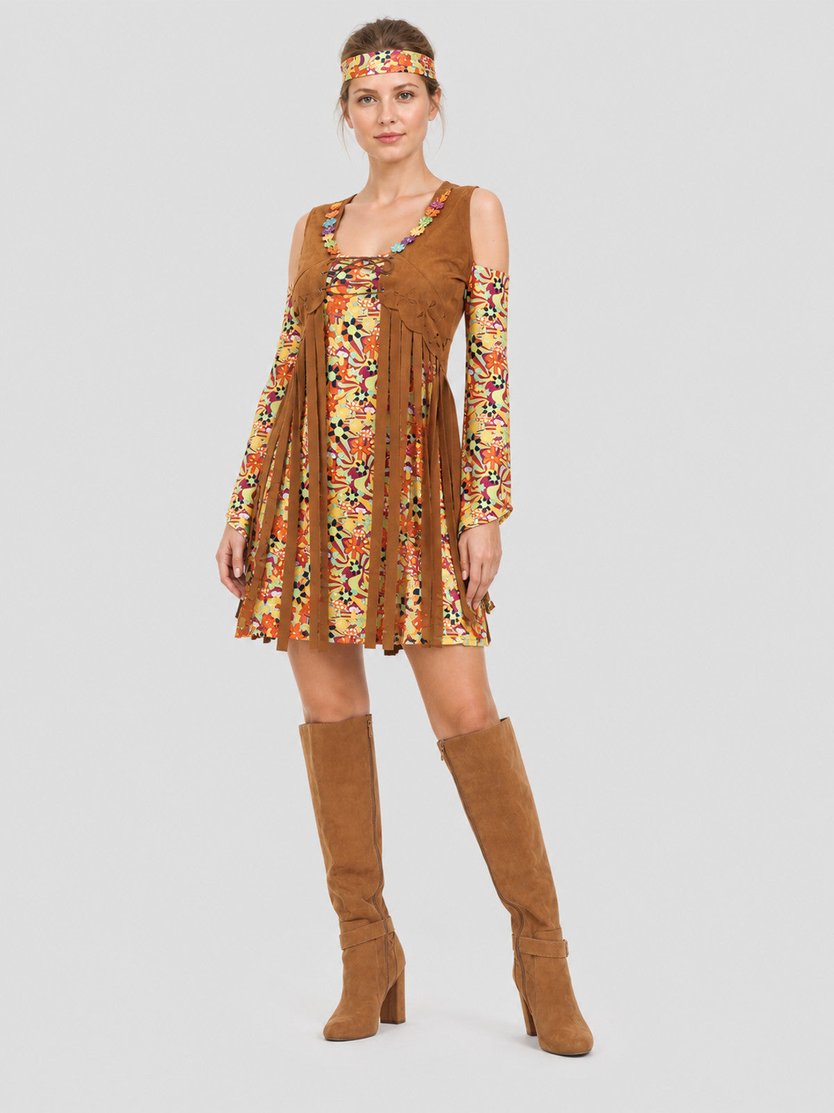 Retro Hippie Fringe Floral Print Dress