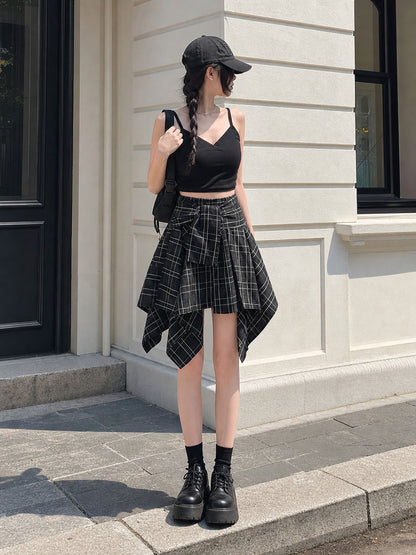 Women's Asymmetrical Black-and-White Plaid Skirt