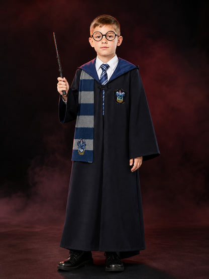 Ravenclaw Wizard Costume Set, Hooded Robe with Scarf, Tie, Glasses and Wand
