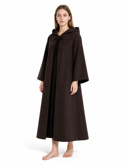 Long Black Robe with a Hood and Wide Sleeves