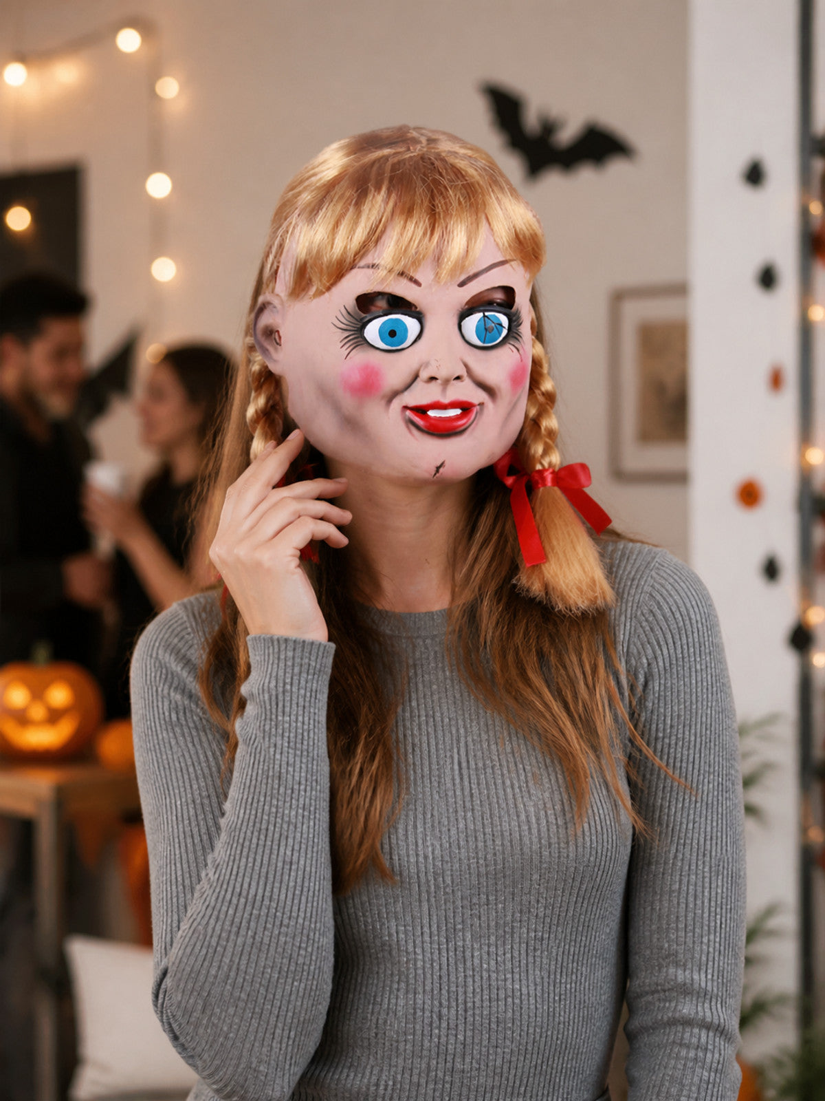 Halloween Carnival Doll Mask with Gold-Colored Braids lifestyle view